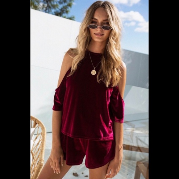 Sabo Skirt Pants - SABO SKIRT velvet cut off shoulder romper S